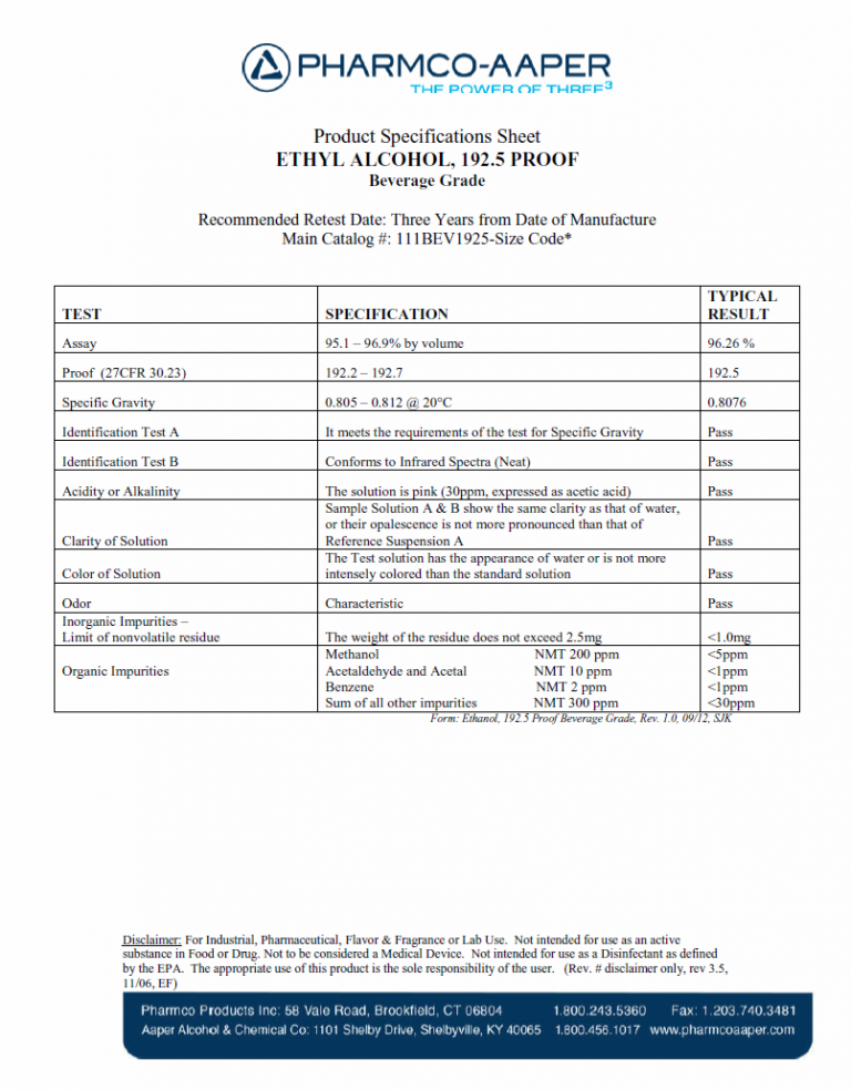 Ethanol Product Summary CPI Chem
